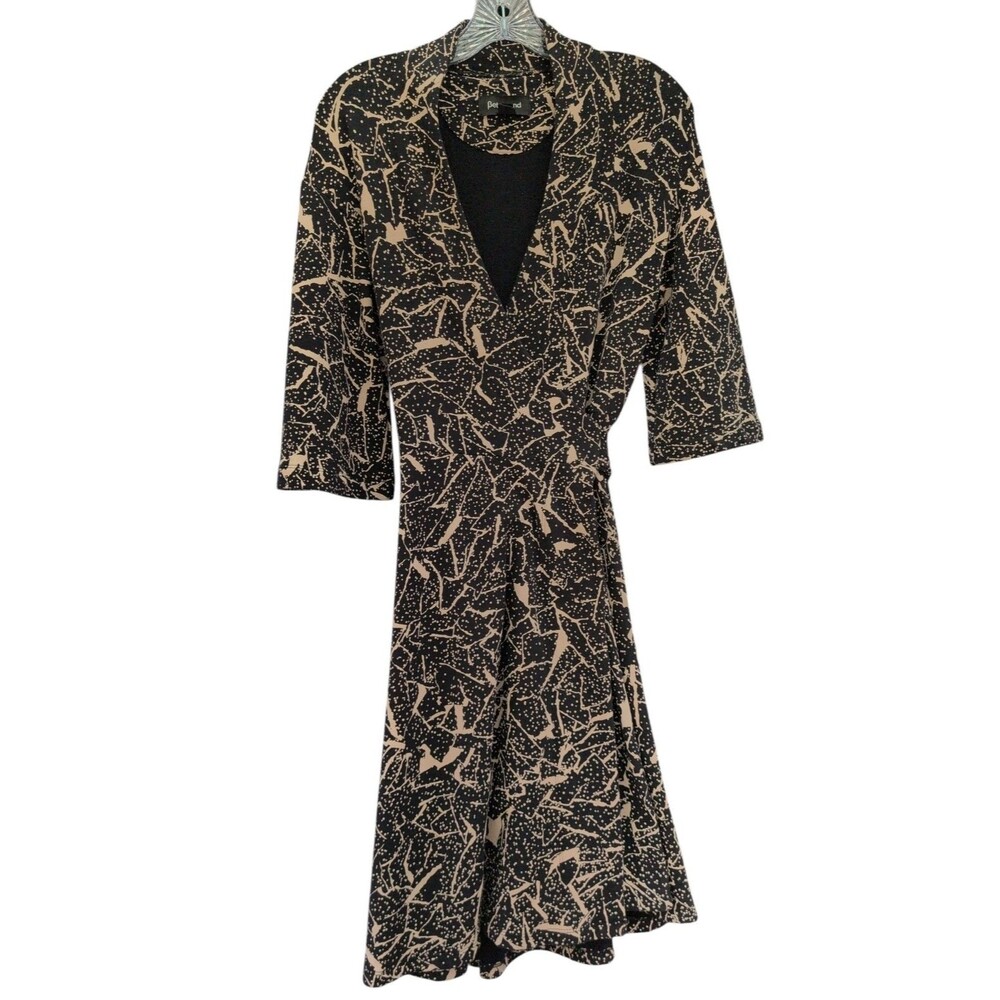 Betabrand Ready to Go Kimono Wrap Dress XS Black Beige USA Lobo Mau W0389